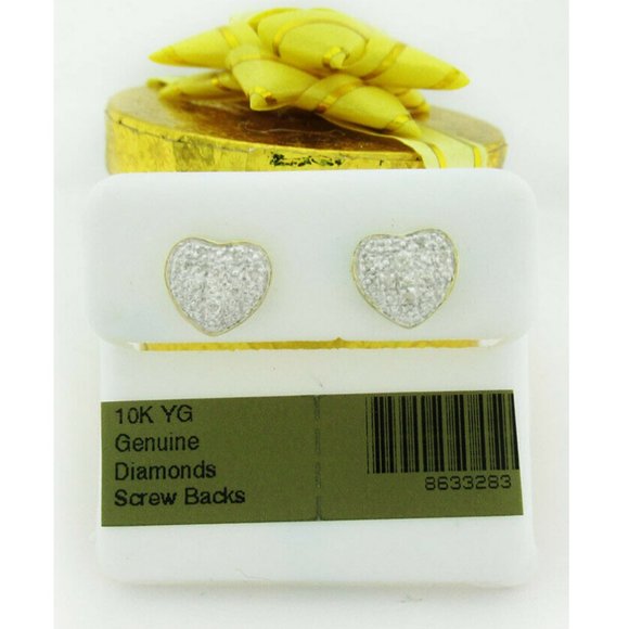 Genuine Diamonds Heart Stud Earrings 10k Gold